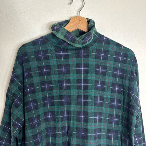 L.L. bean green plaid pullover long sleeves top ladies size large turtle neck - Picture 2 of 8